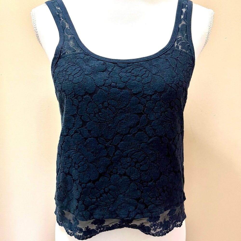 Hollister Navy Blue Lace Tank Top Size Medium